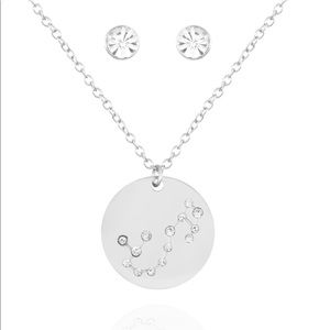 Zodiac Scorpio Disc Necklace Earrings Set Sliver
